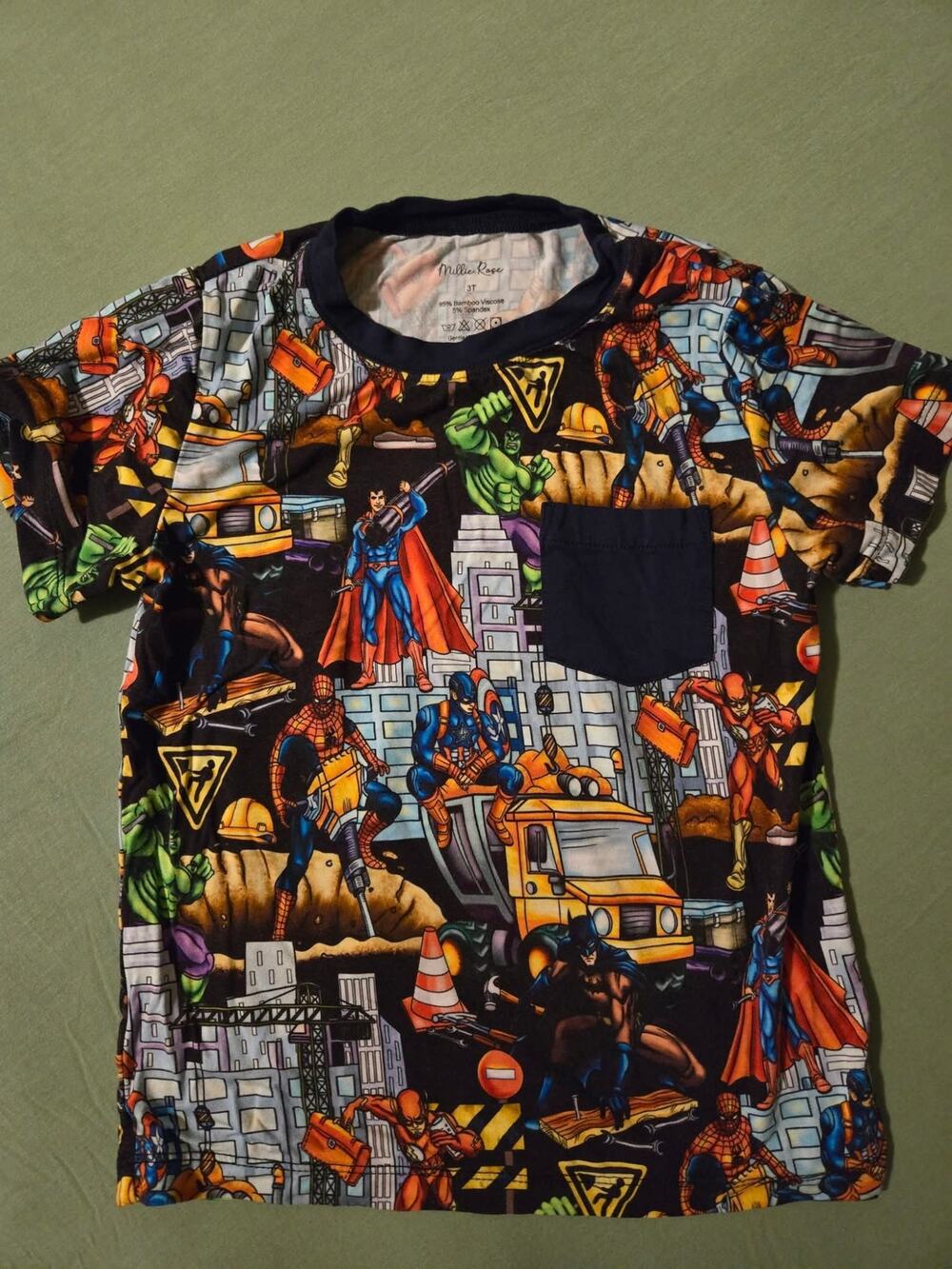 Millie Rose Bamboo 3T Superheroes Pocket Tee